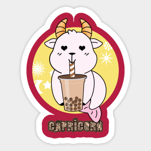 Capricorn Chibi Drinking bubble tea Zodiac Art Sticker